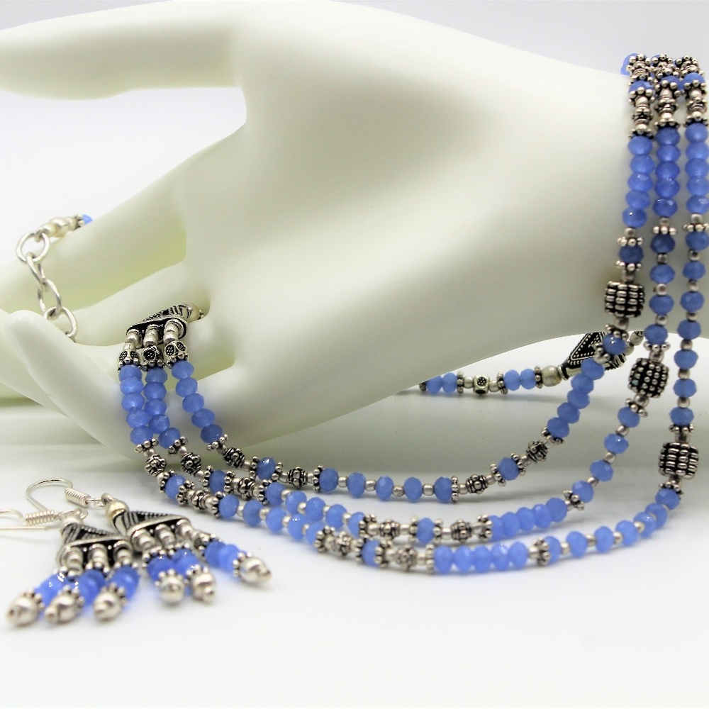 Blue chalcedony beaded multi strand two piece set